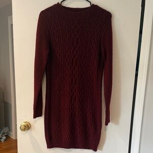 Forever 21 Deep Red Cable Knit Long Sleeve Dress